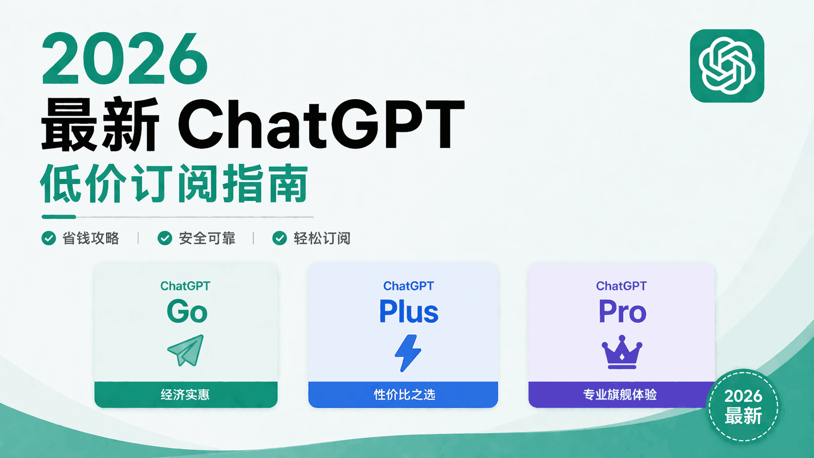 2026 最新 ChatGPT 低价订阅指南：Go/Plus/Pro （附详细教程）
