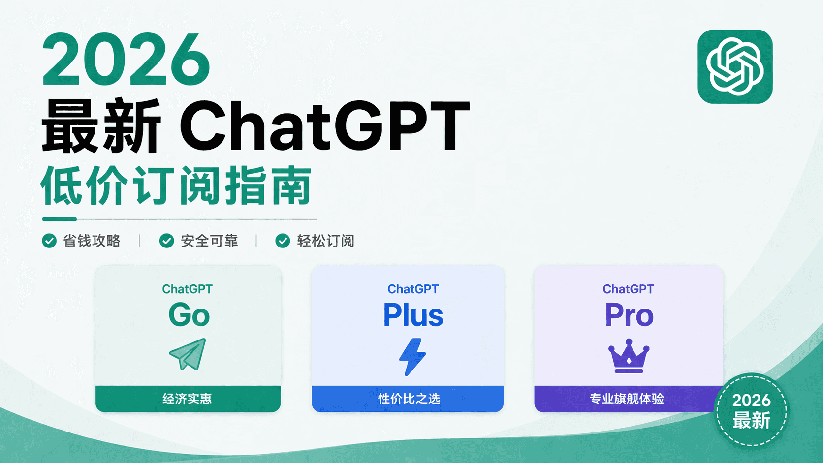 2026 最新 ChatGPT 低价订阅指南：Go/Plus/Pro （附详细教程）