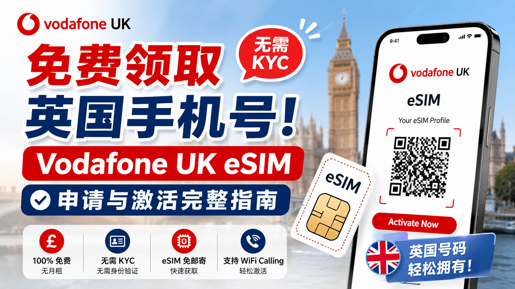 免费领取英国手机号！【无需 KYC】Vodafone UK eSIM 申请与激活完整指南