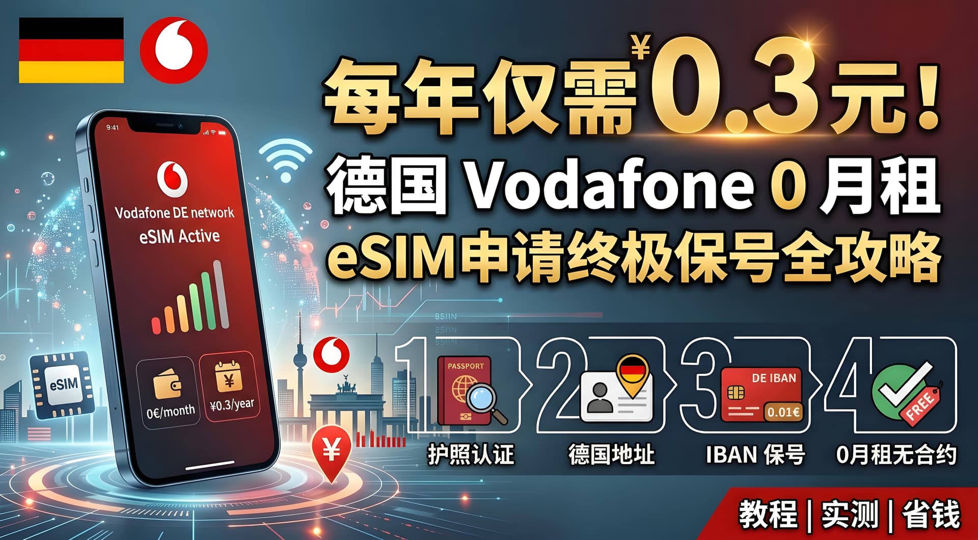 【已解决无法在线认证】每年仅需 0.3 元！德国 Vodafone 0 月租 eSIM 申请与终极保号全攻略 支持TG注册