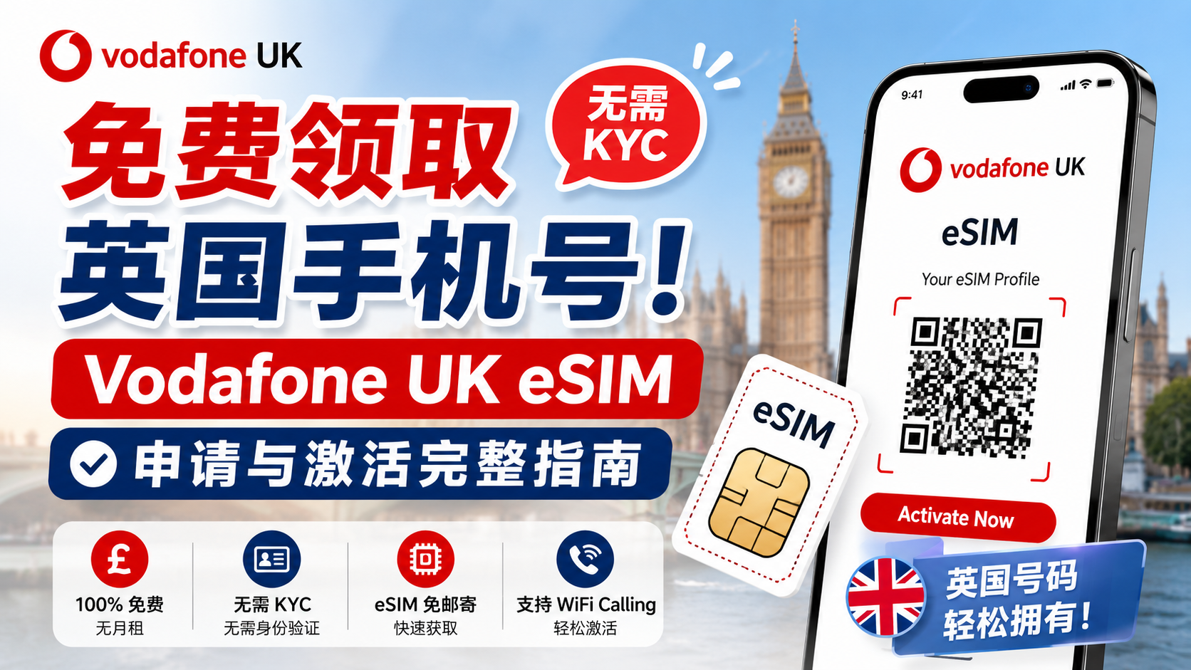 免费领取英国手机号!【无需 KYC】Vodafone UK eSIM 申请与激活完整指南